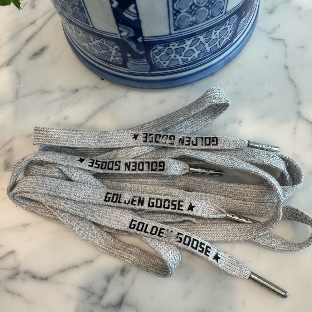 ⭐️ GOLDEN GOOSE used Ice Gray laces with black writing.  130cm Retails for $70